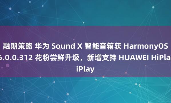 融期策略 华为 Sound X 智能音箱获 HarmonyOS 6.0.0.312 花粉尝鲜升级，新增支持 HUAWEI HiPlay
